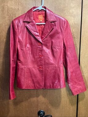 Women's Red Leather Button-Front Blazer by John Carlisle